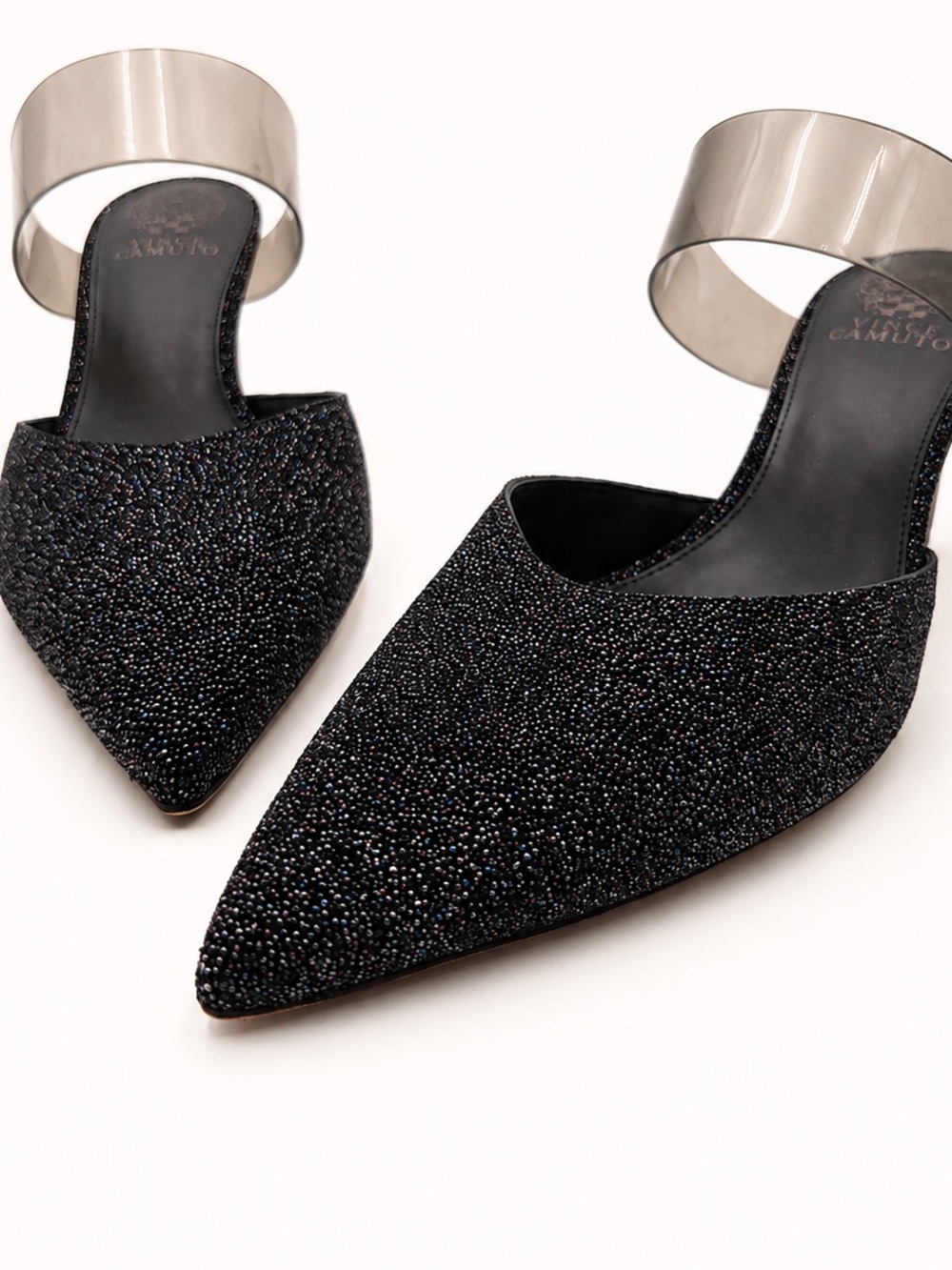 Vince Camuto • Kempern Heeled Mules in Black Diamond Leather - Picture 4 of 10